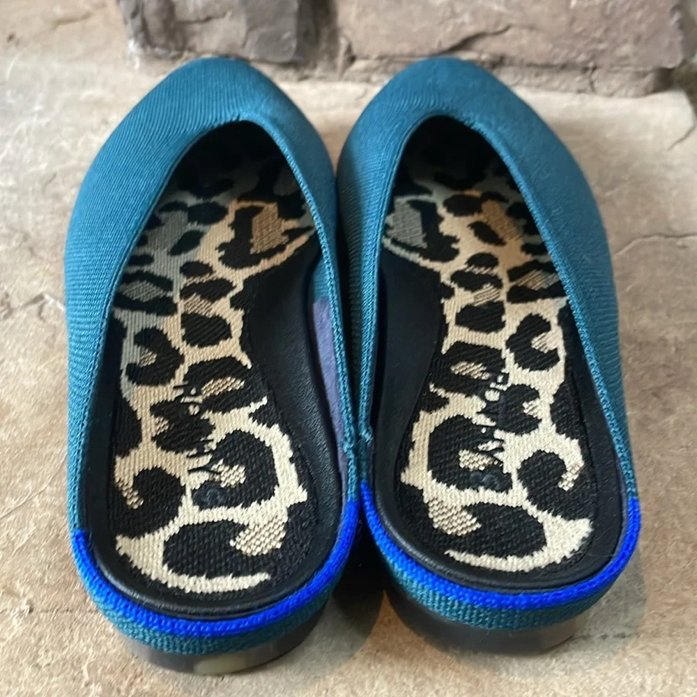 Rothy's Teal Knit Slip-On Mules with Leopard Insole - Picture 4 of 6